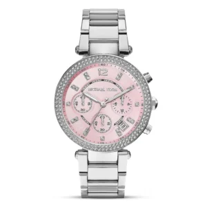 Michael Kors MK6105 Parker Chronograph Pink Dial Crystal Bezel Ladies Watch