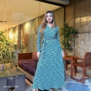 Elegant Abstract Print Crinkle Gown