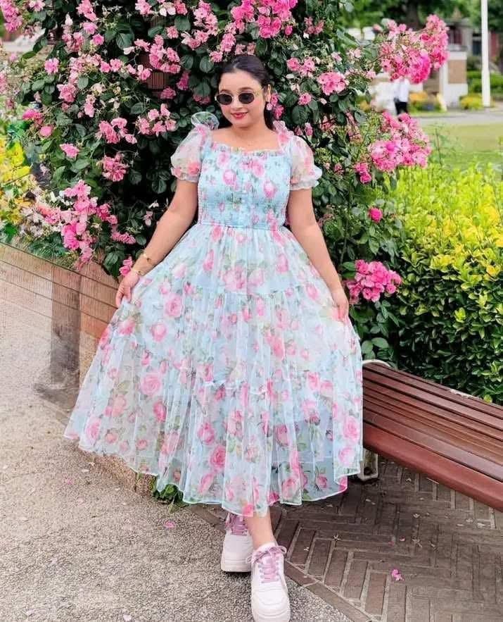 Floral Organza Puff-Sleeve Midi Dress - Image 9