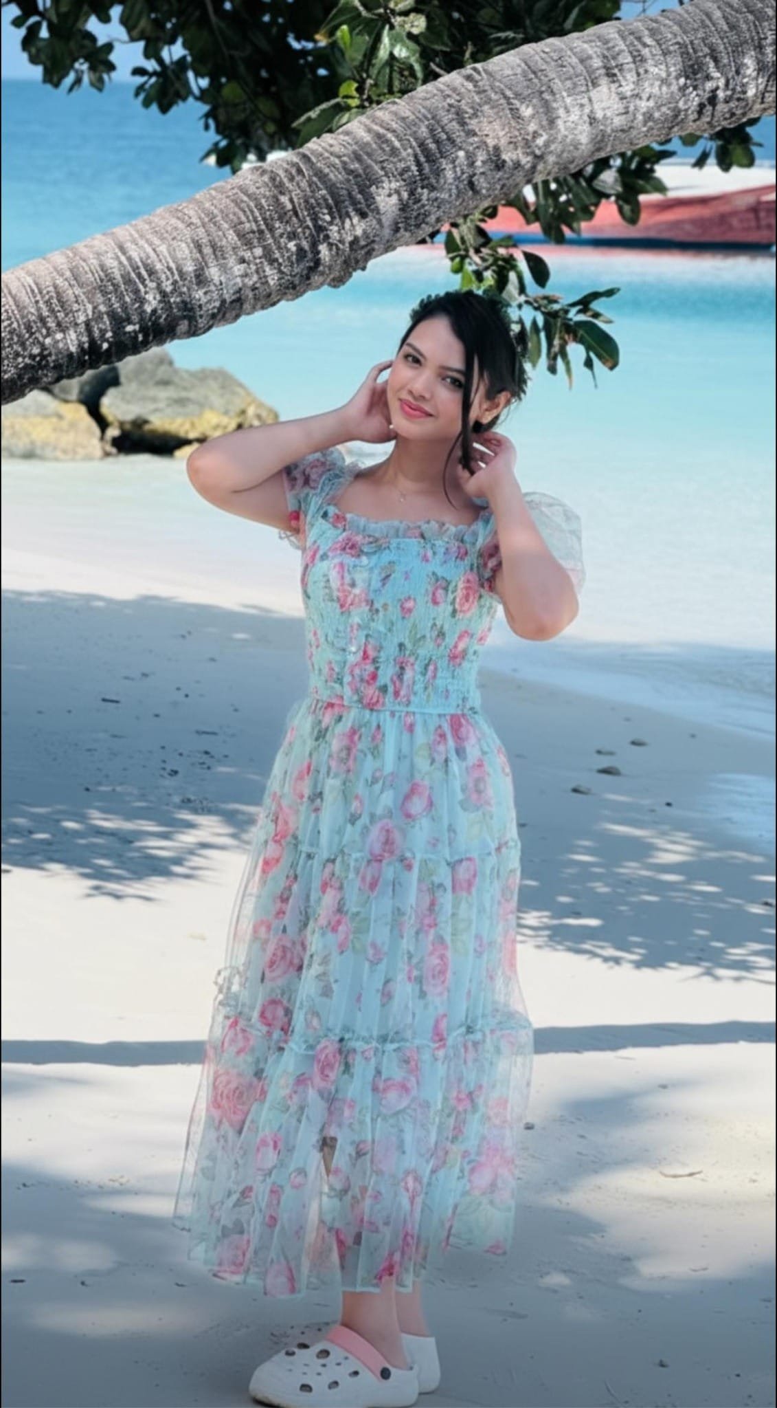 Floral Organza Puff-Sleeve Midi Dress - Image 8