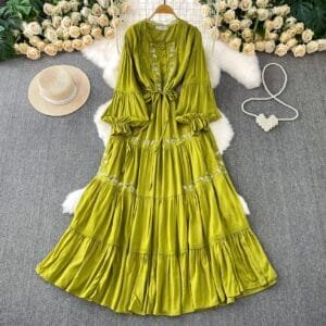 long embroidery abaya gown