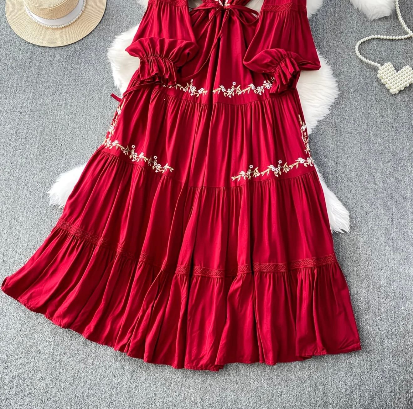 Embroidered Boho Tiered Maxi Dress - Image 3