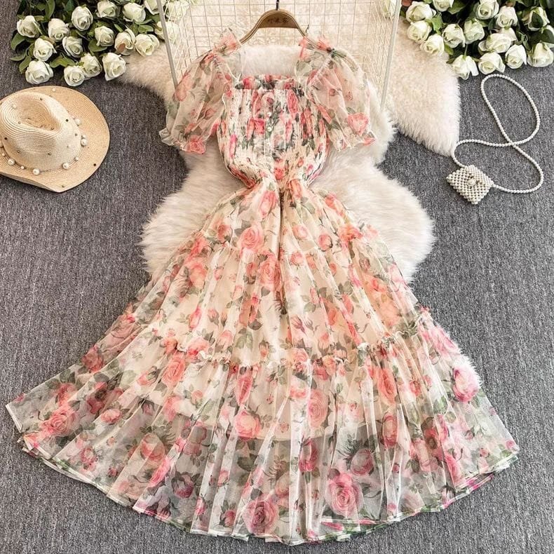 Floral Organza Puff-Sleeve Midi Dress - Image 5