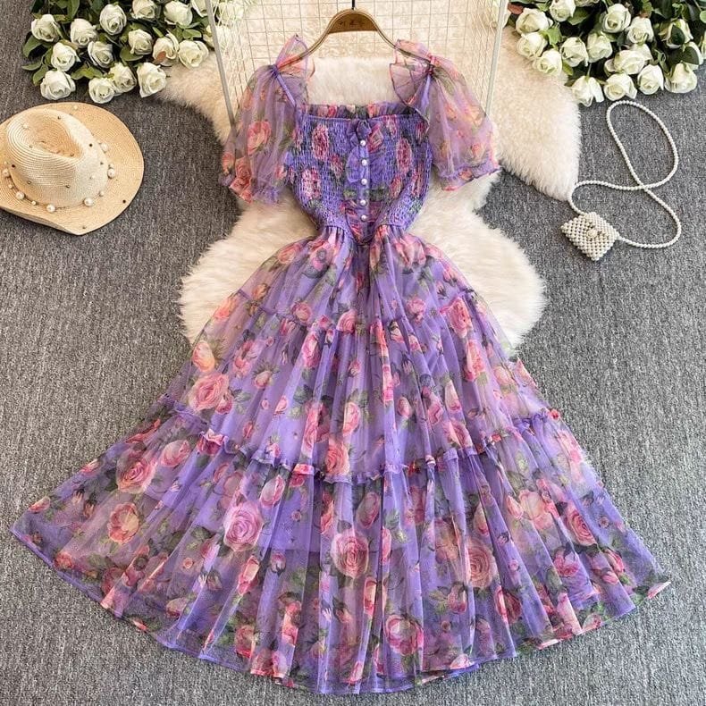 Floral Organza Puff-Sleeve Midi Dress - Image 11