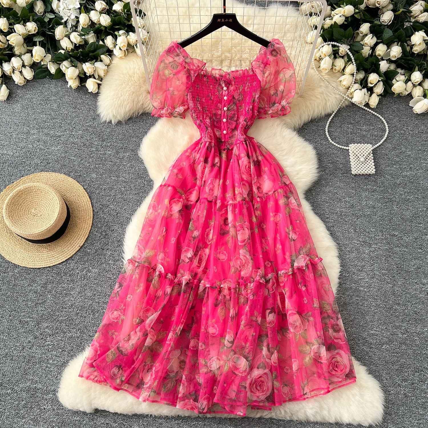 Floral Organza Puff-Sleeve Midi Dress - Image 4