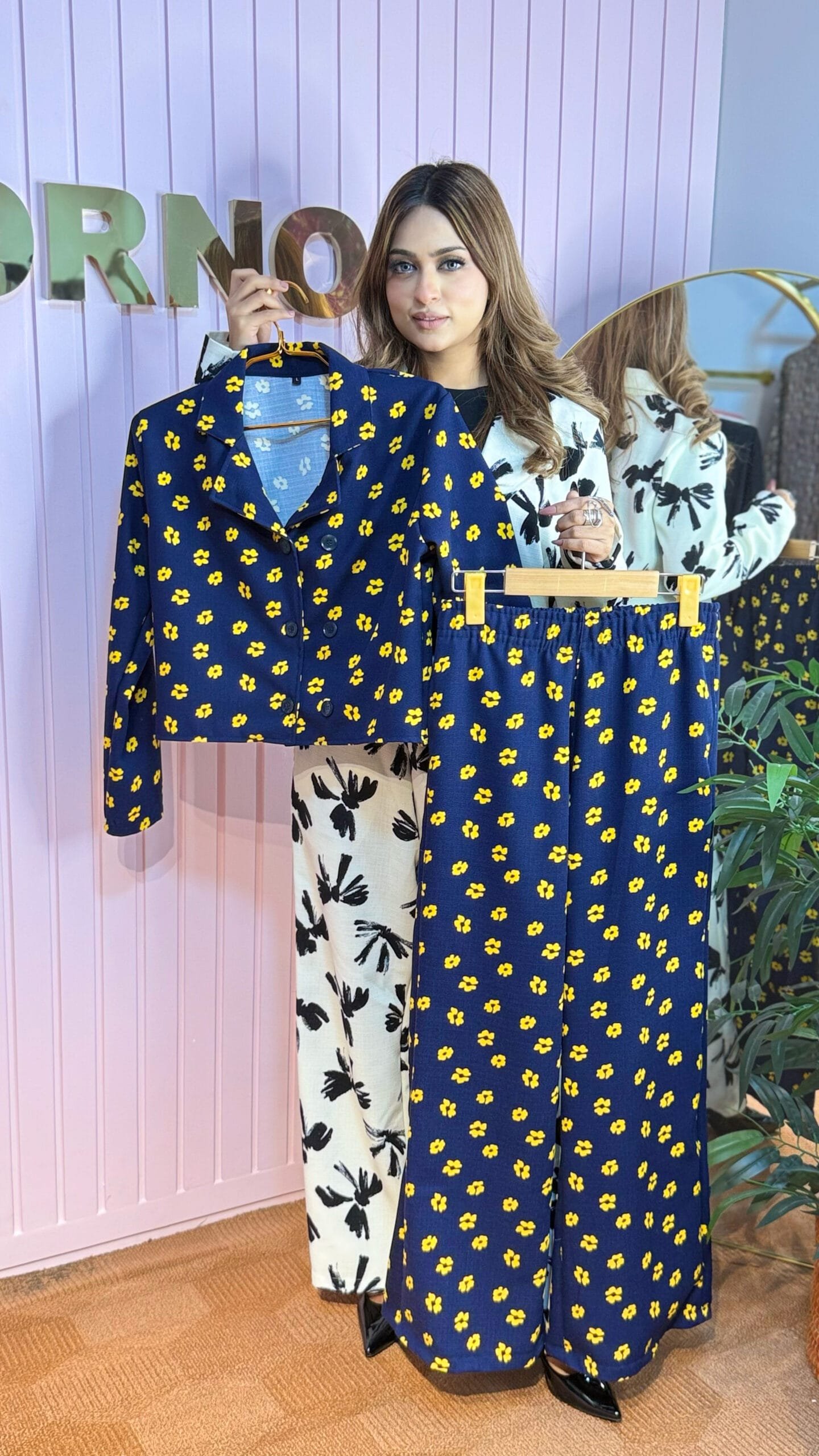 Midnight Daisy Cropped Coat & Wide-Leg Trouser Set - Image 2