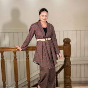 Exorno Monogram Print Tunic & Wide-Leg Trouser Co-ord Set – Cocoa Brown