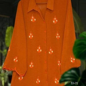 ES-02 | Rust Terracotta Embroidered Scallop-Hem Shirt