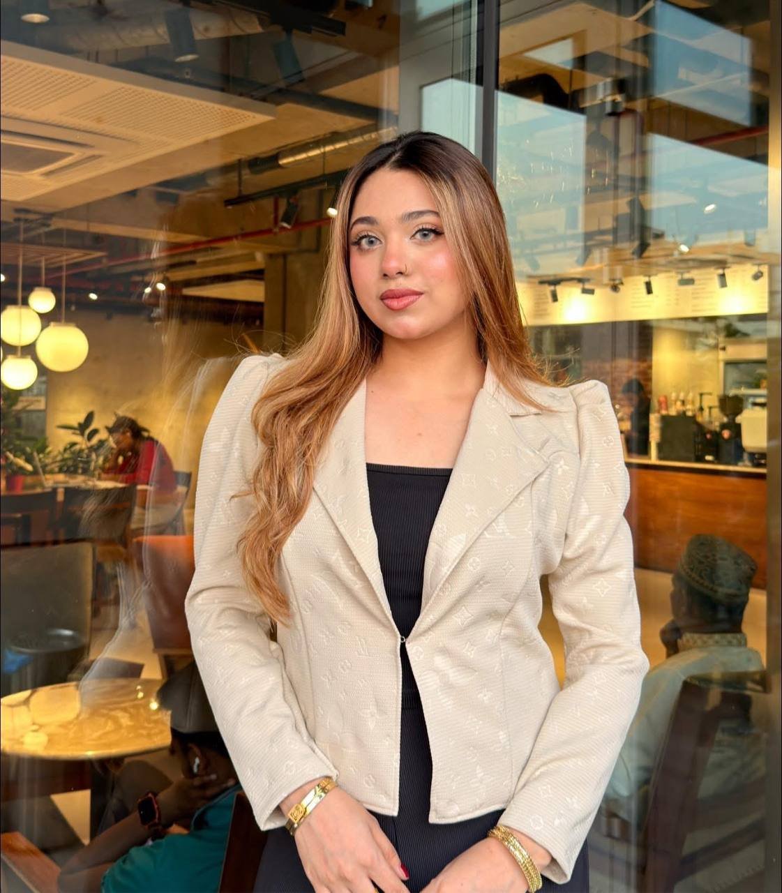 Regal Teal Monogram Puff-Sleeve Blazer