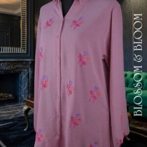 Embroidered Button-Down Tunic in Dusty Rose