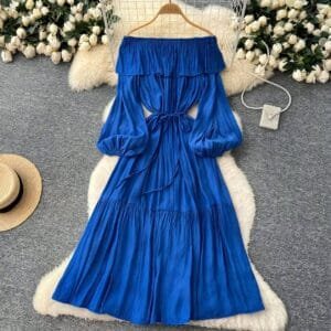 Ruffled Lantern Sleeve Tiered Flowy Dress