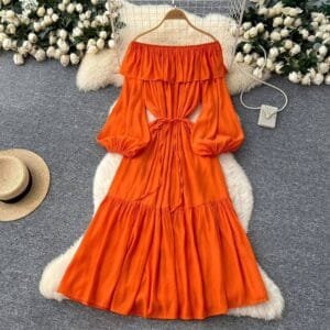 Boho Lantern Sleeve Tiered Flowy Gown