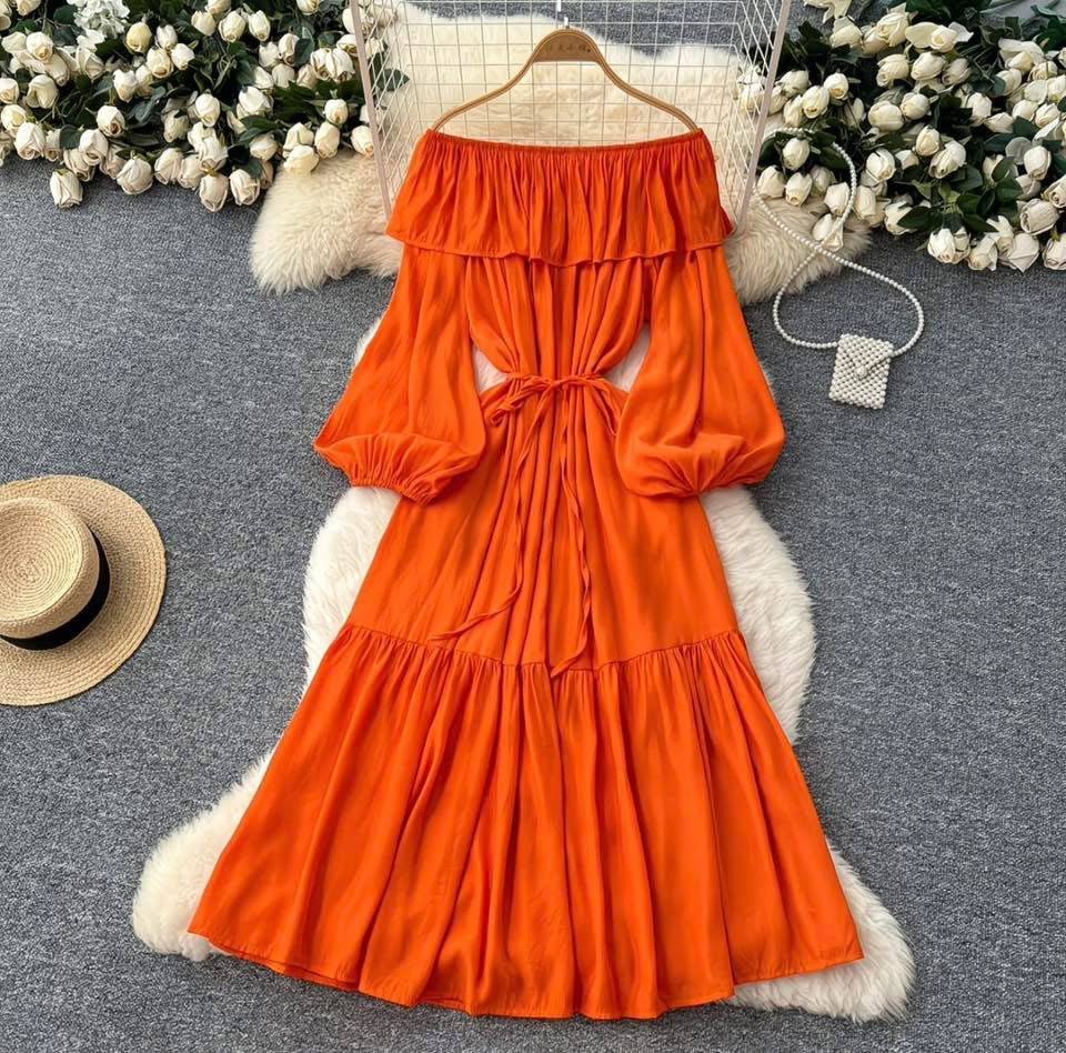 Boho Lantern Sleeve Tiered Flowy Gown