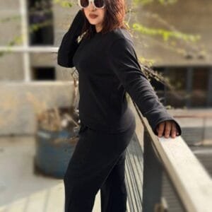 Slim Fit Crewneck Top & High-Waist Flare Pants