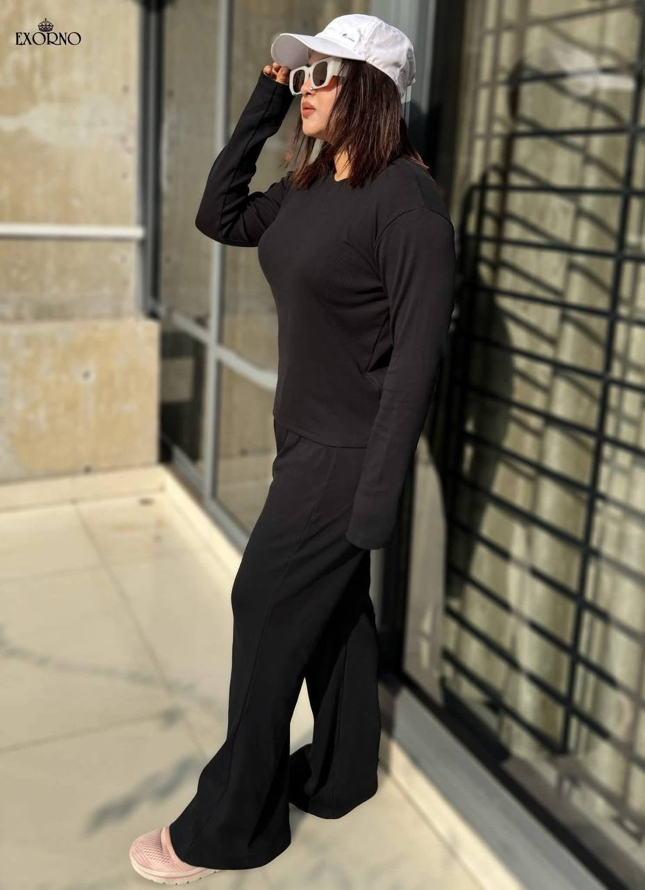Slim Fit Crewneck Top & High-Waist Flare Pants - Image 2