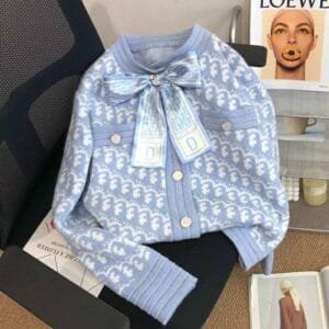 Vintage-Inspired Pastel Blue Knit Cardigan