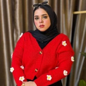 Floral Appliqué Cropped Cardigan in Crimson Red