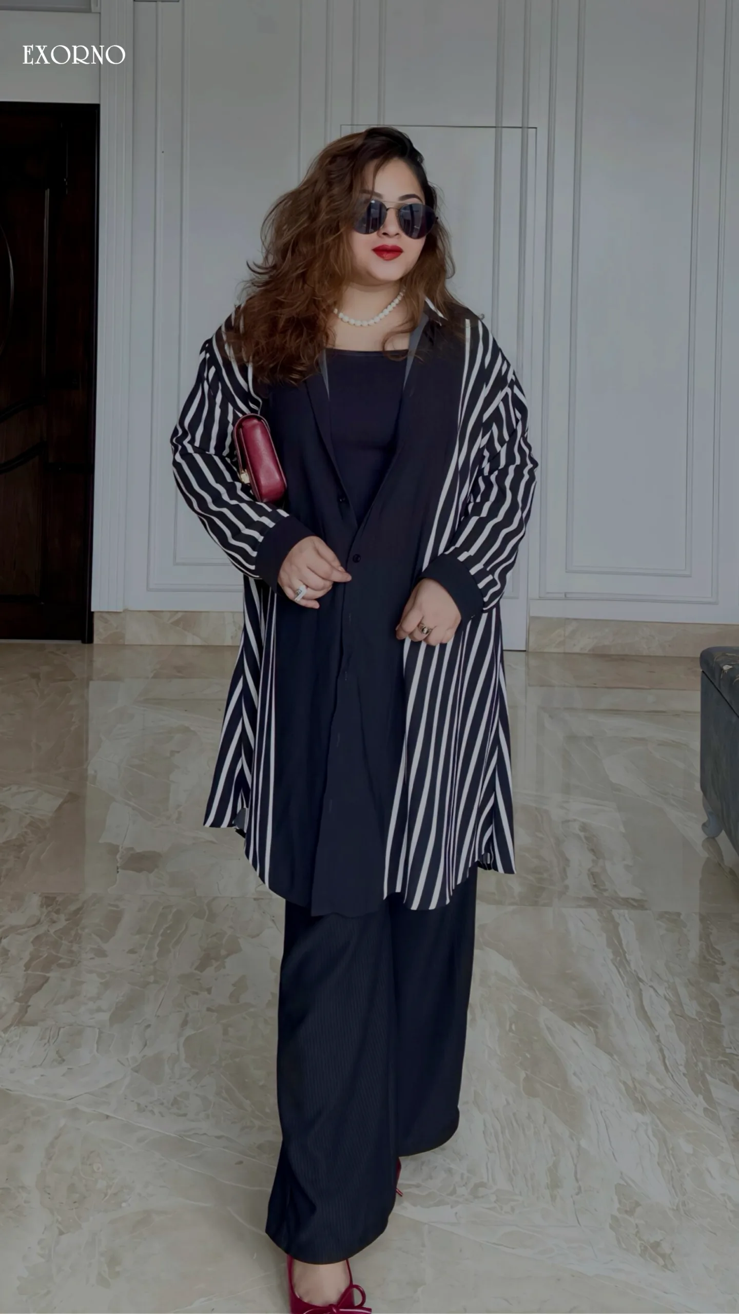 Monochrome Stripe Drop Shoulder Shirt - Image 3